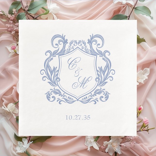Elegant Dusty Blue Monogram Wappen Wedding Serviette (Von Creator hochgeladen)