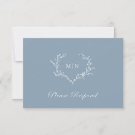 Elegant Dusty Blue Monogram Wreath Wedding RSVP Karte