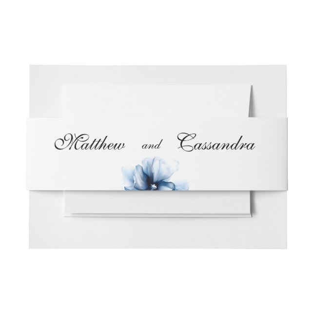 Elegant Dusty Blue Navy Blume Hochzeit Einladungsbanderole (Vorderseite Beispiel)