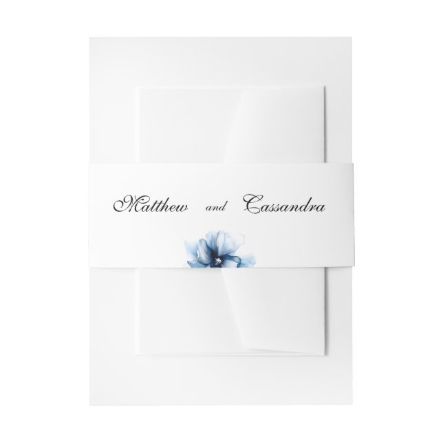 Elegant Dusty Blue Navy Blume Hochzeit Einladungsbanderole (Vorderseite Beispiel)