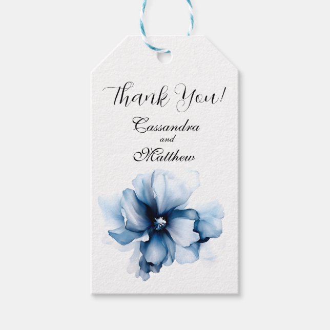 Elegant Dusty Blue Navy Blume Hochzeit Geschenkanhänger (Vorderseite)