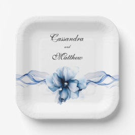 Elegant Dusty Blue Navy Blume Hochzeit Pappteller