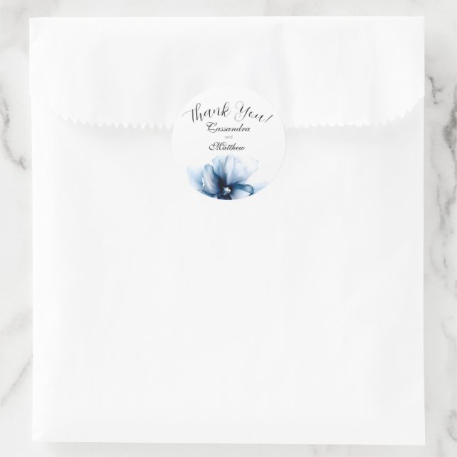 Elegant Dusty Blue Navy Blume Hochzeit Runder Aufkleber (Tasche)