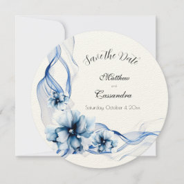 Elegant Dusty Blue Navy Blume Hochzeit Save The Date
