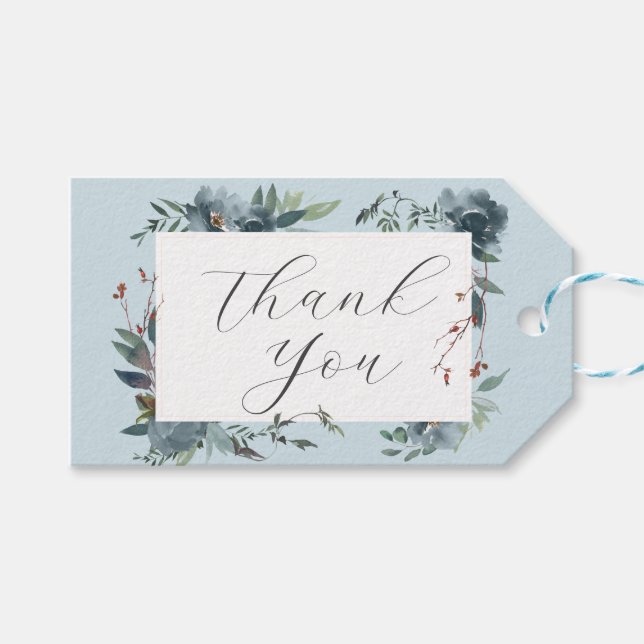 Elegant Dusty Blue Navy Botanischer Garten Geschenkanhänger (Vorderseite (Horizontal))