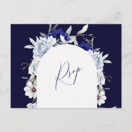 Elegant Dusty Blue Navy Floral Arch Wedding RSVP Postkarte