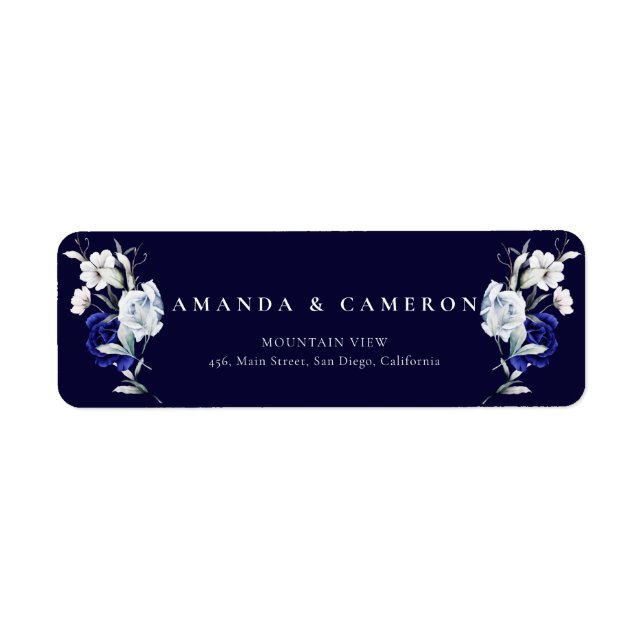 Elegant Dusty Blue Navy Floral Wedding Address (Vorne)