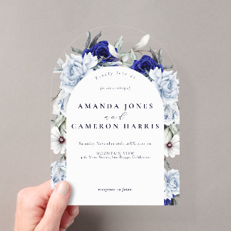 Elegant Dusty Blue Navy Floral Wedding Arch Acryleinladungen