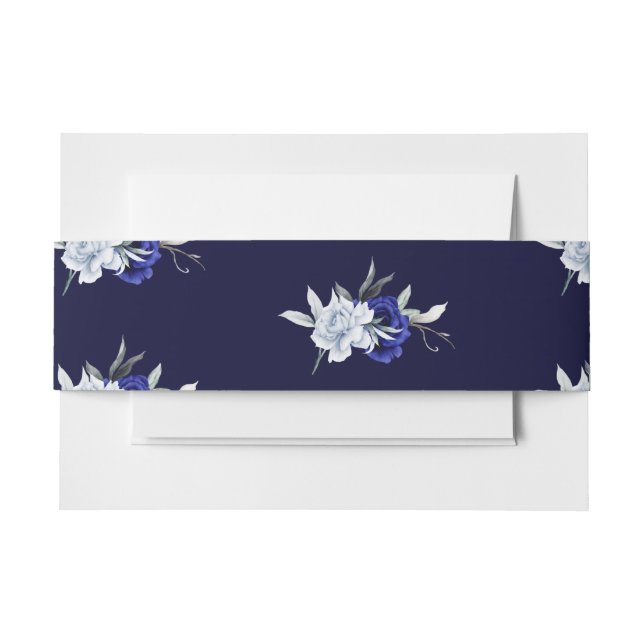 Elegant Dusty Blue Navy Floral Wedding Einladungsbanderole (Vorderseite Beispiel)