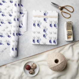 Elegant Dusty Blue Navy Floral Wedding Geschenkpapier