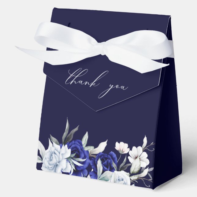 Elegant Dusty Blue Navy Floral Wedding Geschenkschachtel (Vorderseite)