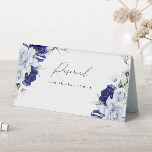 Elegant Dusty Blue Navy Floral Wedding vorbehalten Tischaufsteller (In Situ (Tisch))