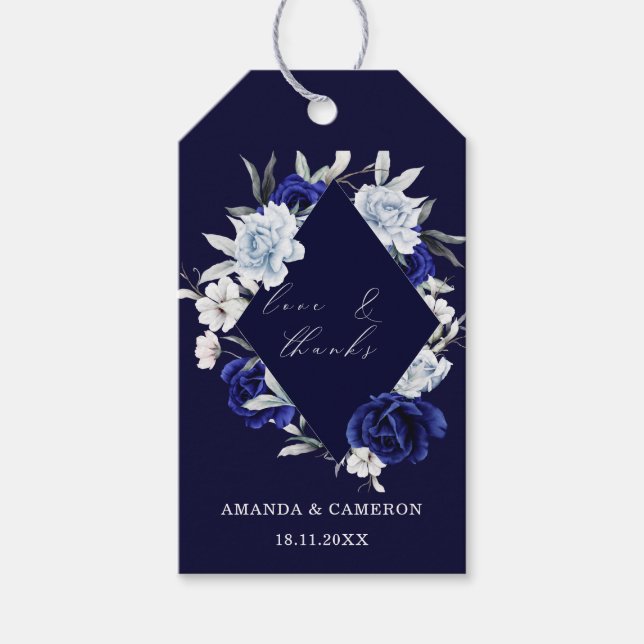 Elegant Dusty Blue Navy Gastgeschenk Hochzeit Geschenkanhänger (Vorderseite)