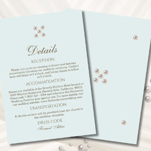 Elegant Dusty Blue Pearl Wedding Details Begleitkarte