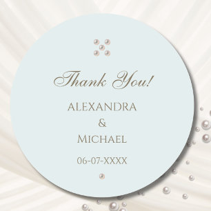 Elegant Dusty Blue Pearl Wedding Vielen Dank Runder Aufkleber