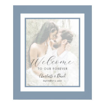 Elégant Dusty Blue Photo Mariage Affiche de bienve