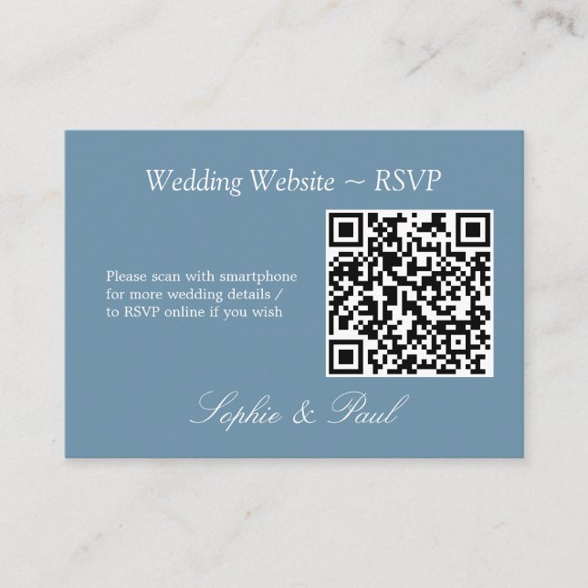 Elegant Dusty Blue QR Code Site Web Carte RSVP (Devant)