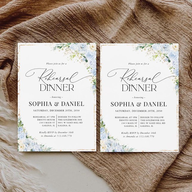 Elegant Dusty Blue Rehearsal Dinner Invitation (Créateur téléchargé)