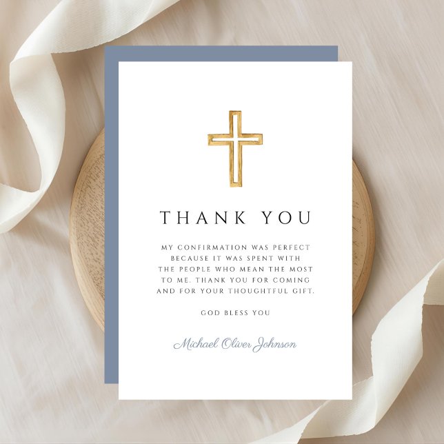 Elegant Dusty Blue Religious Cross Confirmation Dankeskarte (Elegant Dusty Blue Religious Cross Confirmation Thank You Card)