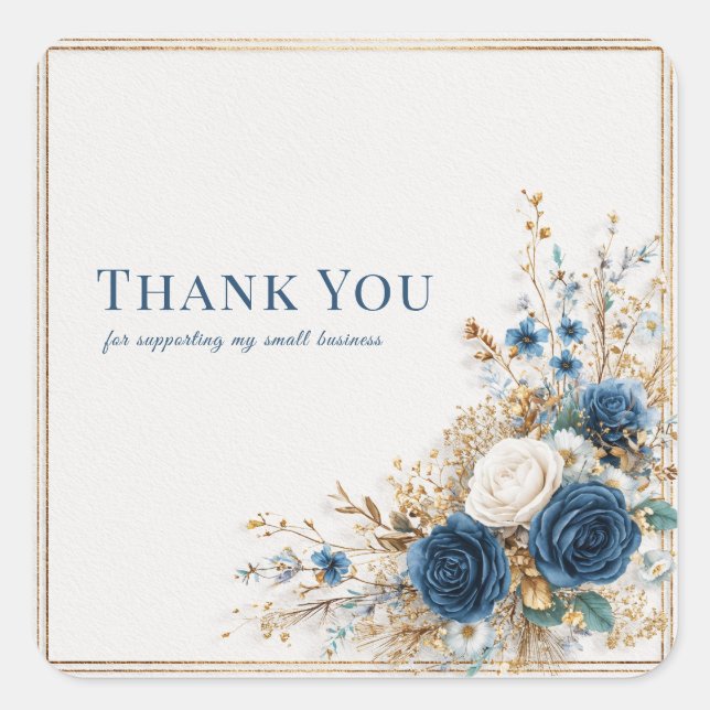 Elegant Dusty Blue Rose Gold Botanical Gold Frame Quadratischer Aufkleber (Vorderseite)