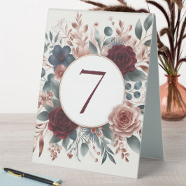 Elegant Dusty Blue, Rose Gold und Burgundy Floral Tischaufsteller