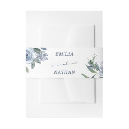 Elegant Dusty Blue Rose mit Grün Einladungsbanderole