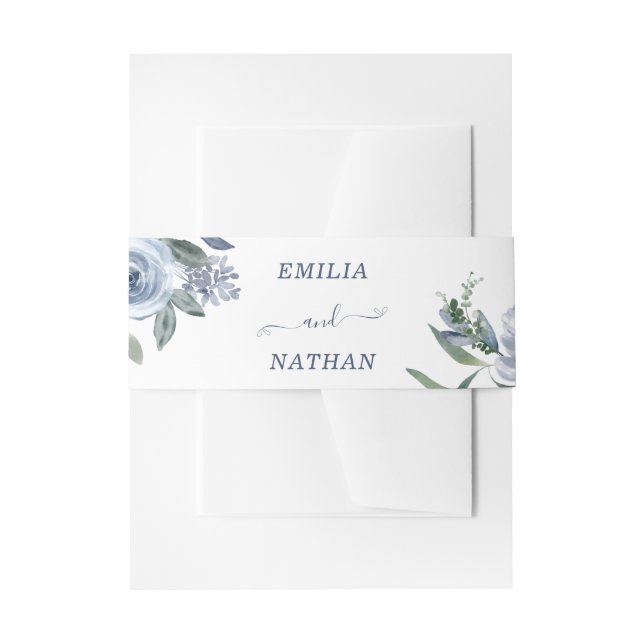 Elegant Dusty Blue Rose mit Grün Einladungsbanderole (Vorderseite Beispiel)