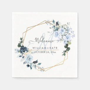 Elegant Dusty Blue Rose Monogram Serviette