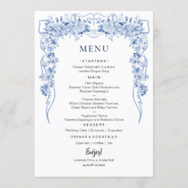 Elegant Dusty Blue Roses Bow Wedding Menu  Menükarte