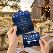Elegant Dusty Blue Rustic String Lights Wedding