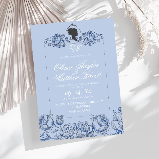Elegant Dusty Blue Script Bridgerton Wedding Einladung (Von Creator hochgeladen)