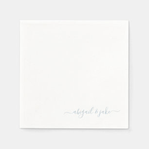Elegant Dusty Blue Script Couple Names Wedding Serviette