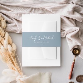 Elegant Dusty Blue Script Minimal Wedding Einladungsbanderole