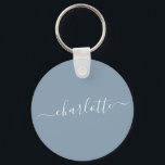 Elegant Dusty Blue Script Modern Name Personalisie Schlüsselanhänger<br><div class="desc">Eleganter Personalisierter Schlüsselanhänger für Blue Script Name</div>