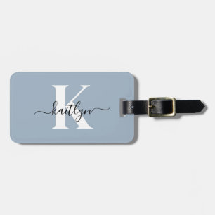 Elegant Dusty Blue Script Monogram Gepäckanhänger