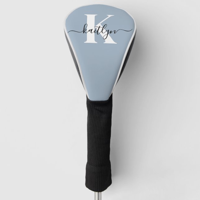 Elegant Dusty Blue Script Monogram Golf Headcover (Vorderseite)