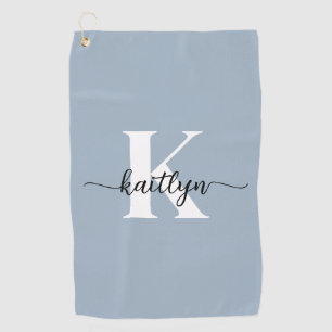 Elegant Dusty Blue Script Monogram Golfhandtuch
