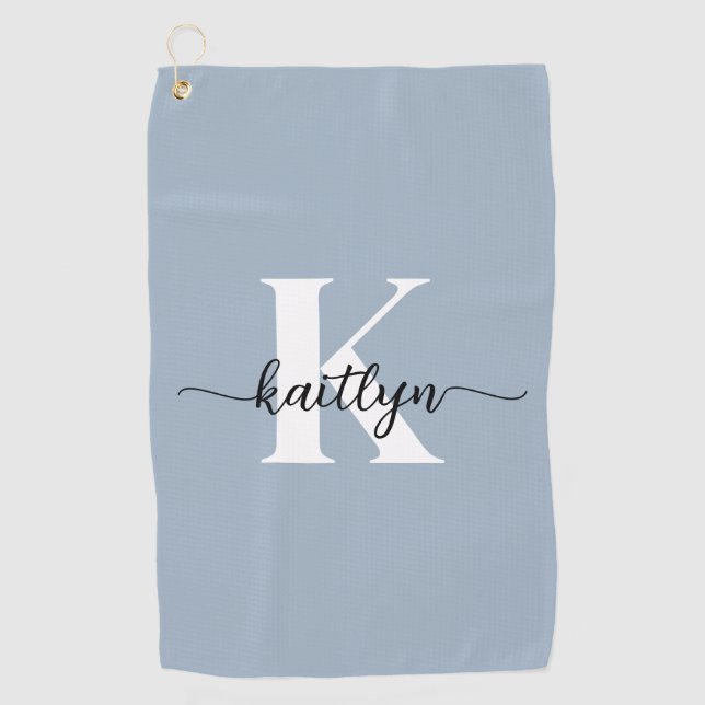 Elegant Dusty Blue Script Monogram Golfhandtuch (Vorderseite)