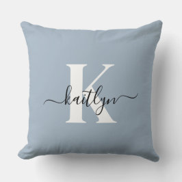 Elegant Dusty Blue Script Monogram Kissen