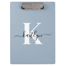 Elegant Dusty Blue Script Monogram Klemmbrett