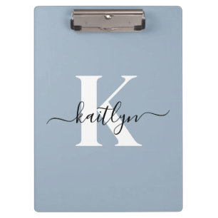 Elegant Dusty Blue Script Monogram Klemmbrett