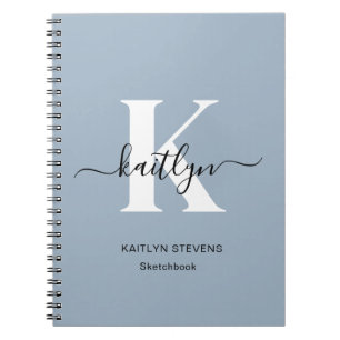 Elegant Dusty Blue Script Monogram Notizblock