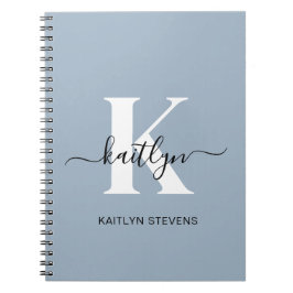 Elegant Dusty Blue Script Monogram Notizblock