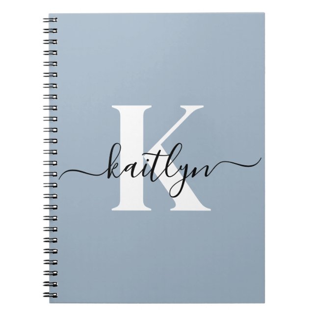 Elegant Dusty Blue Script Monogram Notizblock (Vorderseite)