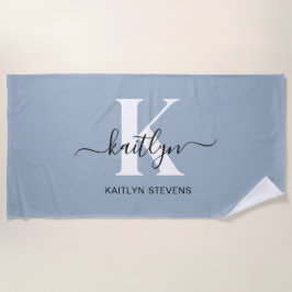 Elegant Dusty Blue Script Monogram Strandtuch