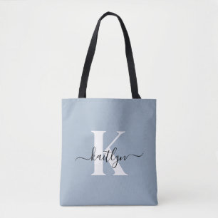 Elegant Dusty Blue Script Monogram Tasche