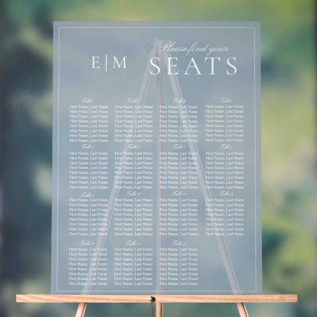 Elegant Dusty Blue Script Monogram Wedding Seat Acrylschild (Neutral)