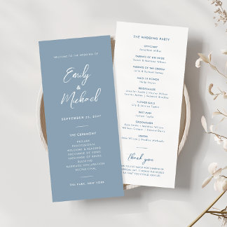 Élégant Dusty Blue Script Programme de mariage min