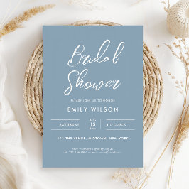 Elegant Dusty Blue Script Typography Bridal Shower Einladung