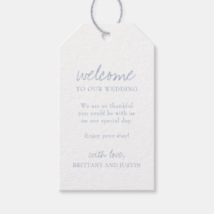 Elegant Dusty Blue Script Wedding Begrüßungsgesche Geschenkanhänger